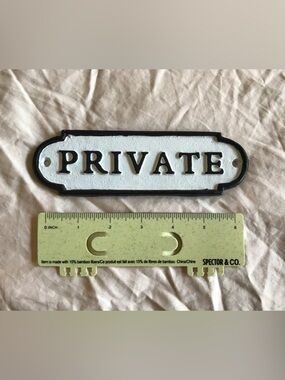 Pottery Barn White and Black "PRIVATE" Cast Metal Wall Sign